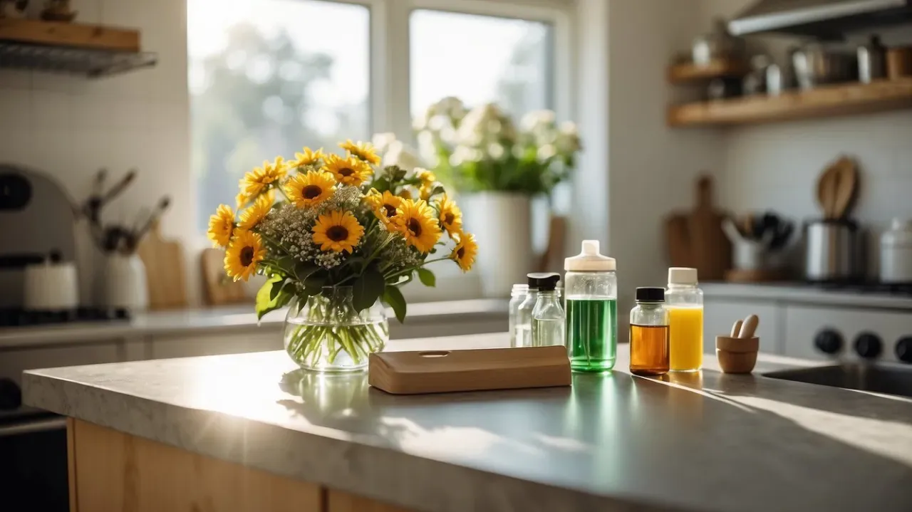 kitchen counter with diy cleaner bottles